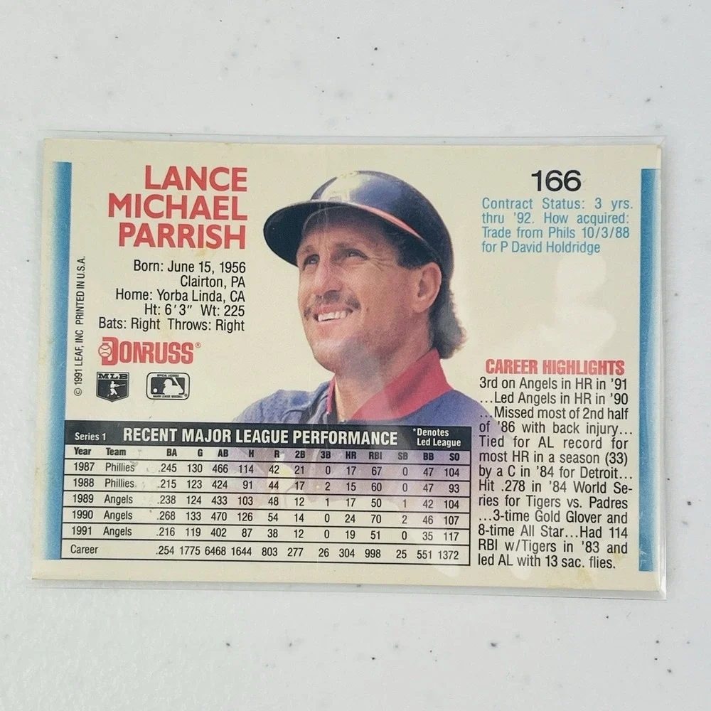 1992 Donruss Baseball Card 166 Lance Parrish Los Angeles Tigers MLB Trading Card